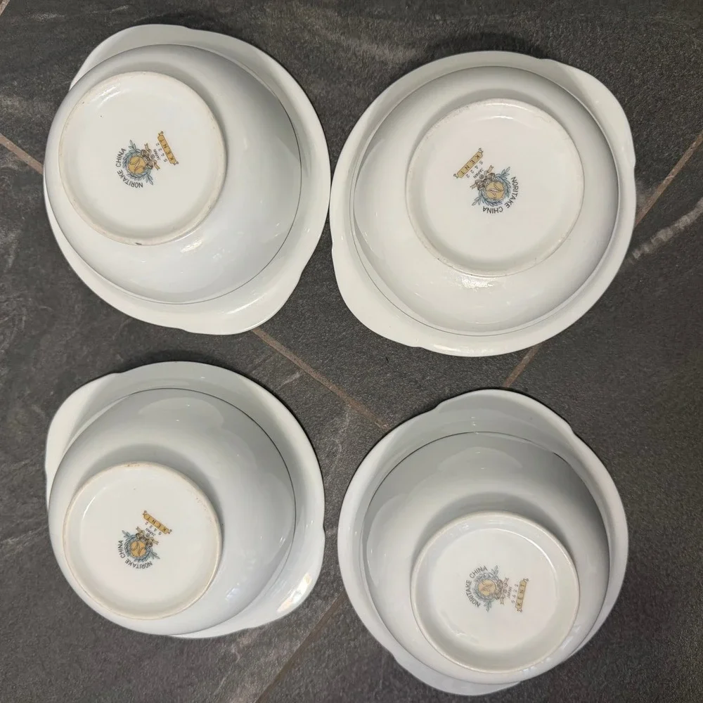 Noritake China Kent #5422 Lugged Bowls Set of 4 Pink Floral Japan VTG Disc'd‎ EC